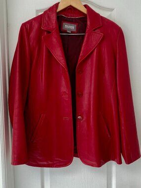 Wilsons Leather Red Genuine Leather Blazer Jacket Women's Large Vintage Y2K